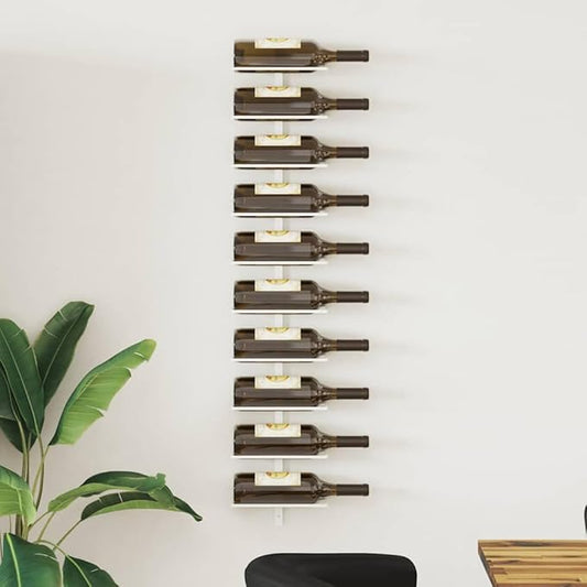 vidaXL Modern Wall-Mounted Metal Wine Rack - Storage for 10 Bottles - Easy Installation - Ideal for Kitchen, Bar or Pantry - White