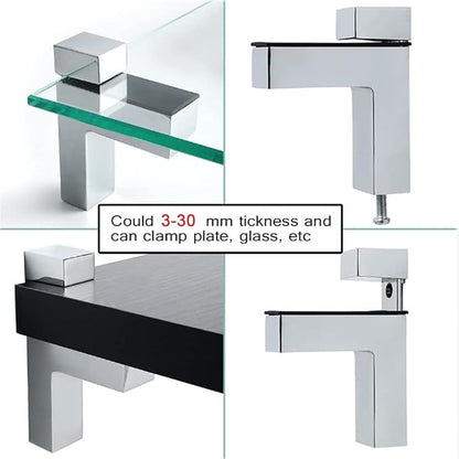 AWEN 4 Pcs Heavy Duty Floating Wood/Glass Shelf Bracket, Adjustable Glass Shelves Mounting Brackets for 3-28mm Thickness, Rust Resistant Zinc Alloy Clamp Support (25lbs Load) for Bathroom