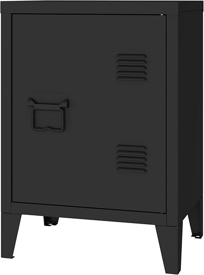 MIOCASA Metal Locker Cabinet Black Small Storage Cabinet with Door, Metal Nightstand Side Table for Bedroom, Office, Kids Room (22.44" H)