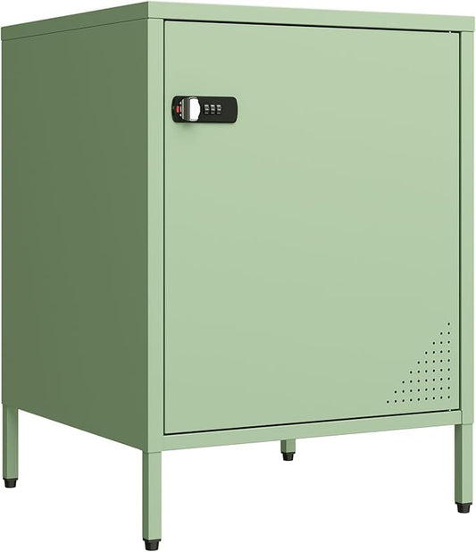 Locker Nightstand Metal End Table Single Door Bedside Cabinet Lockable Storage Cabinet for Living Room, Bedroom, Dorm,Home, Office 21.26”H X 15.75”W X 15.75”D (1 Door, Green)