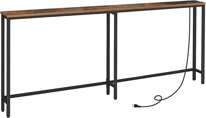 HOOBRO 78.7" Narrow Console Table with Charging Station, 5.9" Sofa Table with 2 Power Outlets and USB Ports, Long Entryway Tables Behind Couch Table, for Hallway, Livingroom, Rustic Brown BF205UXG01G1