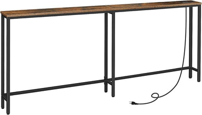 HOOBRO 78.7" Narrow Console Table with Charging Station, 5.9" Sofa Table with 2 Power Outlets and USB Ports, Long Entryway Tables Behind Couch Table, for Hallway, Livingroom, Rustic Brown BF205UXG01G1