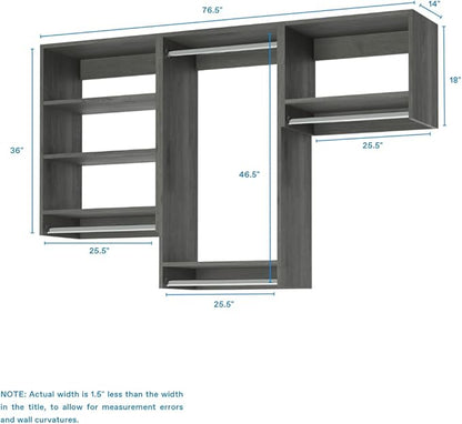 Closet Kit with Hanging Rods - Corner Closet System - Closet Shelves - Closet Organizers and Storage Shelves (Grey, 78 inches Wide) Closet Shelving