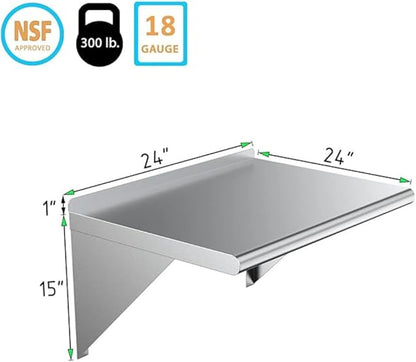 Stainless Steel Wall Shelf | Metal Shelving | Garage, Laundry, Storage, Utility Room | Restaurant, Commercial Kitchen | NSF Certified | (24” x 24”)