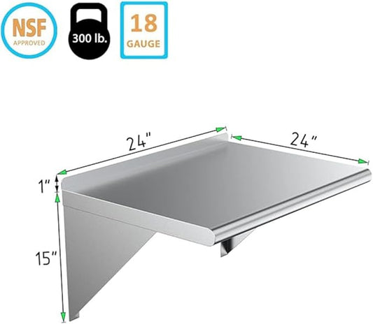 Stainless Steel Wall Shelf | Metal Shelving | Garage, Laundry, Storage, Utility Room | Restaurant, Commercial Kitchen | NSF Certified | (24” x 24”)