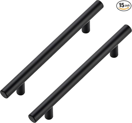 JOY DECOR 15 Pack Cabinet Handles, Black Cabinet Pulls, 5 in Hole Center Kitchen Hardware, Stainless Steel T Bar Handles for Dresser Drawers