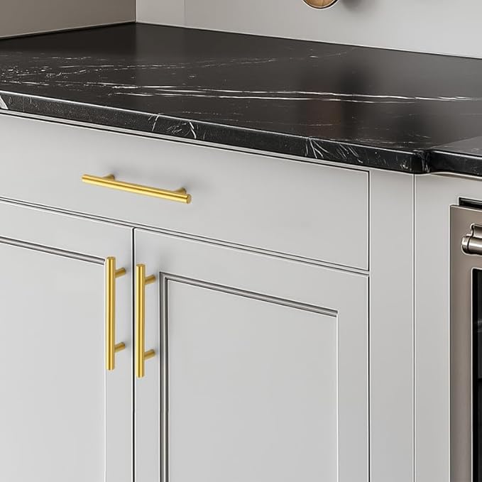 Brushed Brass Cabinet Handles 4 Inch Hole Spacing Stainless Steel Drawer Pulls for Cabinets, Dresser, Bathroom 45 Pack