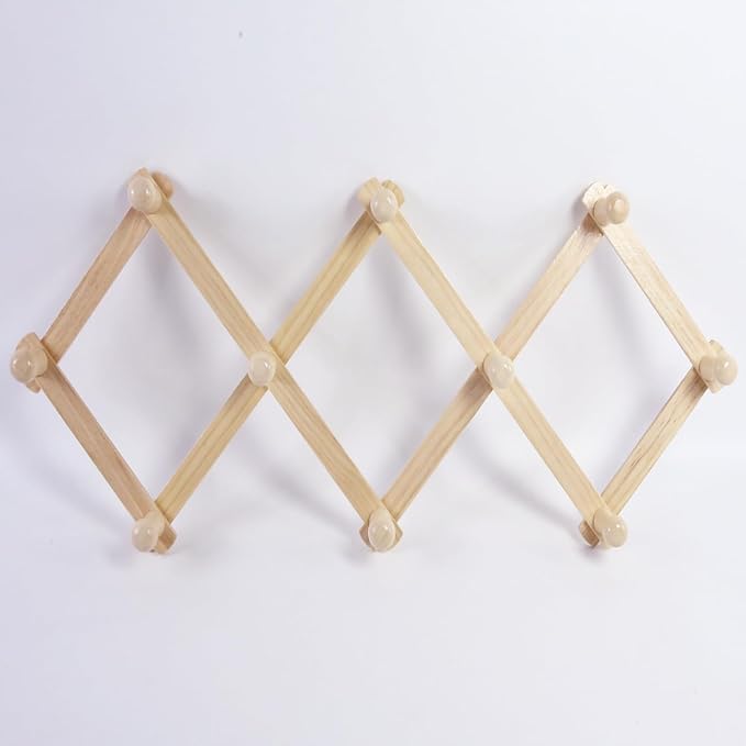 AMAPON Accordion Style Expandable Wall Wooden Coat Rack 10 Hooks (Pegs) Hang Hats Jackets Coffee Mug Purses Necklaces Towels Cap Leash Scarves Data Line Kitchenware