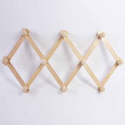 AMAPON Accordion Style Expandable Wall Wooden Coat Rack 10 Hooks (Pegs) Hang Hats Jackets Coffee Mug Purses Necklaces Towels Cap Leash Scarves Data Line Kitchenware