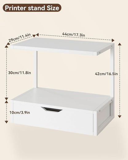 IBUYKE 2 Tier Desktop Printer Stand,Printer Table with Storage Shelf,Multi-Purpose Desk Organizer for Folders,Books,for Fax Machine, Scanner,Home Office,White TLJ015W