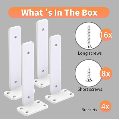 Floating Shelf Brackets upgraded,12 inch, White Heavy Duty Iron Shelf Brackets, Industrial Modern Floating Shelf Support for Wall Mount Shelves,Wide Brackets ,4 Pack, Support DIY(5mm Thickening Type).