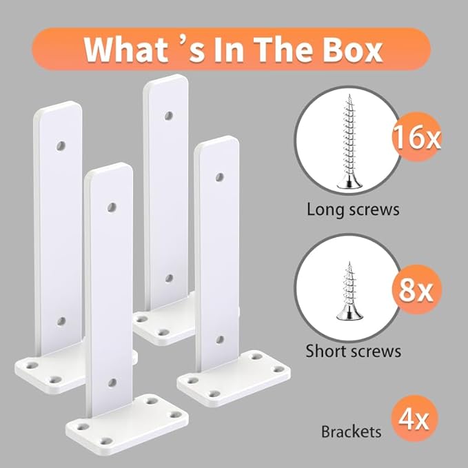 Floating Shelf Brackets Upgraded,4 inch, White Heavy Duty Iron Shelf Brackets, Industrial Modern Floating Shelf Support for Wall Mount Shelves,Wide Brackets ,4 Pack, Support DIY(5mm Thickening Type).