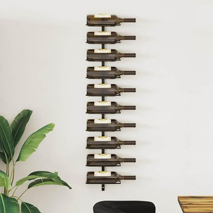 vidaXL Wall-Mounted Black Metal Wine Rack, Modern Stylish Design, Durable and Easy-to-Install, Holds Up to 10 Bottles - Ideal for Wine Lovers