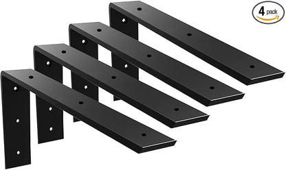 WINKER Countertop Support Bracket 4 Pack Heavy Duty 3/8" Thick Hidden L Shelf Bracket 18" x 8" x 2.5" Metal Corbels for Quartz/Granite/Wood/Concrete/Laminate Countertops, Black
