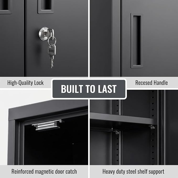 CJF Metal Storage Cabinet, 71" H Locking Storage Cabinet with Drawer and Adjustable Shelves, Steel Cabinets for Garage, Home Office, Kitchen (Black)