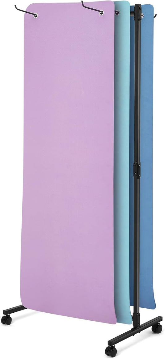 Hanging Yoga Mat Rolling Cart on Wheels Large Capacity Yoga Mat Rack Holder Stand Storage, Holds 40 Mats for Gym Workout Room Equipment