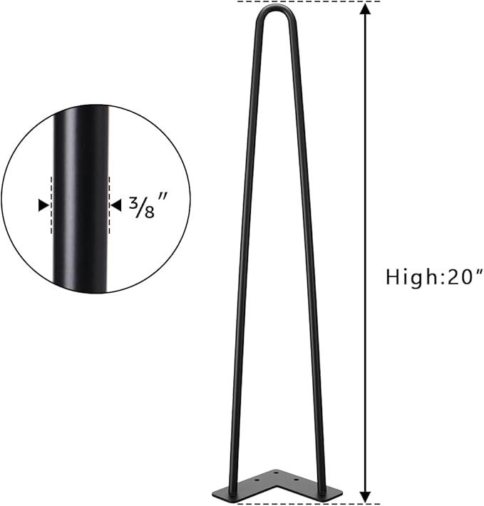 SMARTSTANDARD 20 Inch Heavy Duty Hairpin Furniture Legs, Metal Home DIY Projects for Nightstand, Coffee Table, Desk, etc with Rubber Floor Protectors Black 4PCS