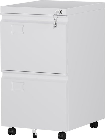 SUXXAN 2 Drawers Mobile File Cabinet, Metal Under Desk Cabinet with Lock, for Office Home, Legal/Letter Size, W14.57”x D17.36”x H25.79”, Assembly Required