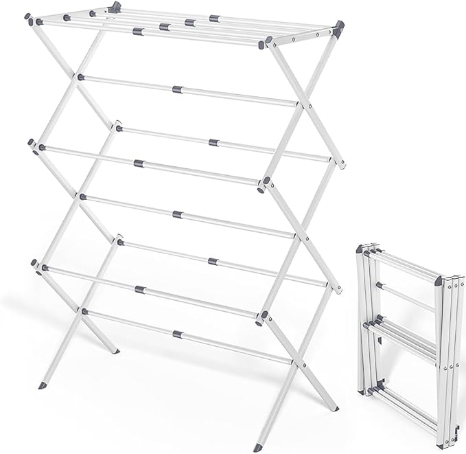 Foldable Clothes Drying Rack with 4 Hangers, Portable Extendable Laundry Drying Rack for Indoor Air Drying Clothing, 41"x29"x14", White