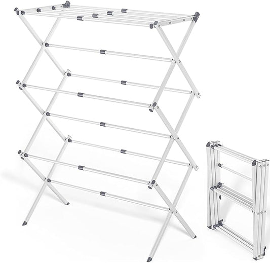 Foldable Clothes Drying Rack with 4 Hangers, Portable Extendable Laundry Drying Rack for Indoor Air Drying Clothing, 41"x29"x14", White