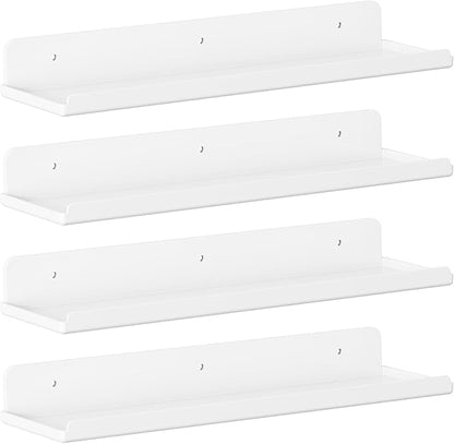Lifewit Floating Shelves for Wall, 4 Pack White Acrylic Shelf 15" Room Decor for Bookcase/Vinyl Record Display/Photo/Picture in Bedroom, Living Room, Bathroom, Kitchen Storage and Organization
