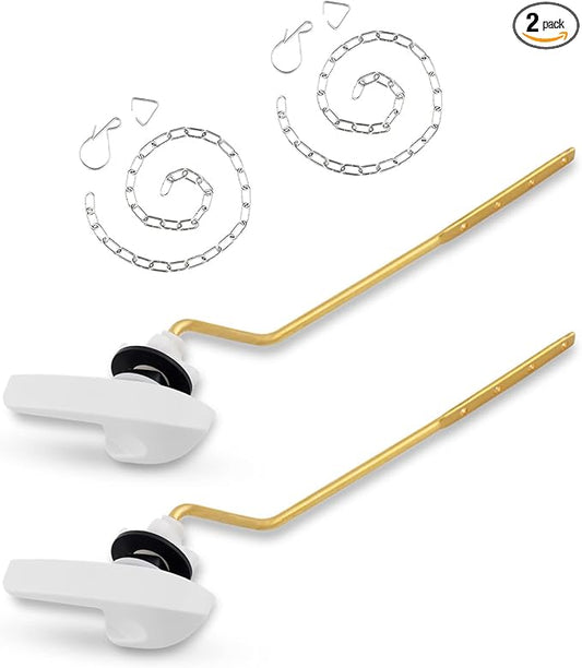 2 Pack Universal Brass Toilet Handle Replacement Kit, Side/Angle Mount Toilet Flush Handle Compatible with Kohler K-GP30324-CP/TOTO/American Standard, Stainless Steel Flapper Chain, White