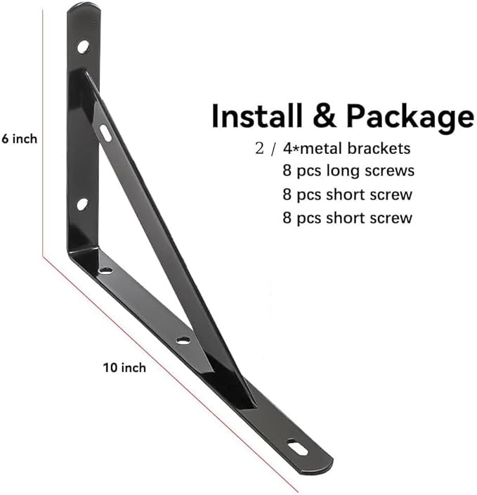 10 Inch Shelf Brackets Set of 8 Steel (Balck, 10 inch 8 Pack)