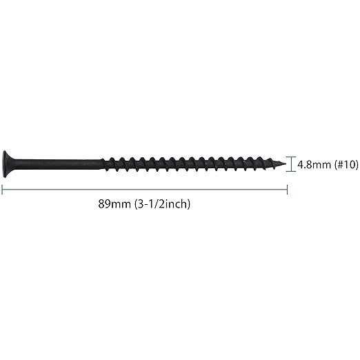 65pcs #10 × 3-1/2 inch High Hardness Drywall Screws, Black, Coarse Thread, Phillips Drive, Bugle Head, Black Wood Screws, Long Screws, Wood and More