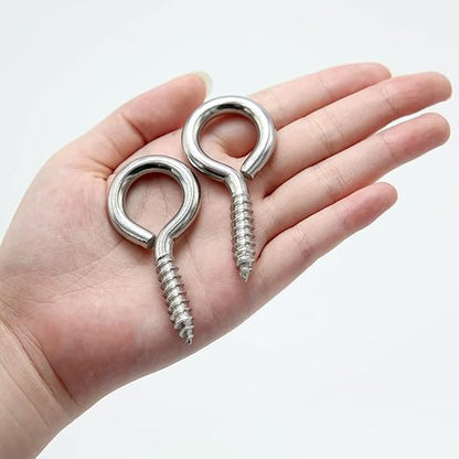 12 Pcs M6 304 Stainless Steel Screw Eye Hooks, 2-1/2 Inches Eyes Screw Hooks,Heavy Duty Screw Eye Bolt,Load Bearing 200LB,Indoor & Outdoor Use