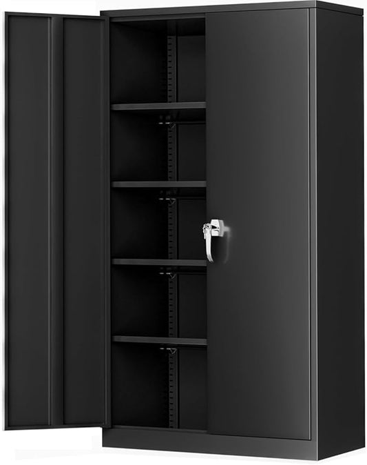 Bonusall 72" Storage Cabinet,Heavy-Duty Steel Cabinet with 2 Locking Doors & 4 Adjustable Shelves for Home, Office, or Workshop Organization(Black)