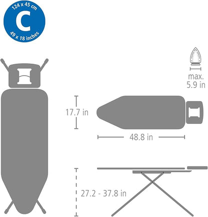 Brabantia - Ironing Board C - Flexible Steam Iron Rest - Adjustable in Height - Non-Slip Rubber Feet - Cover and Pad - Solid Foldable Unit - Denim Black - 49x18 Inches