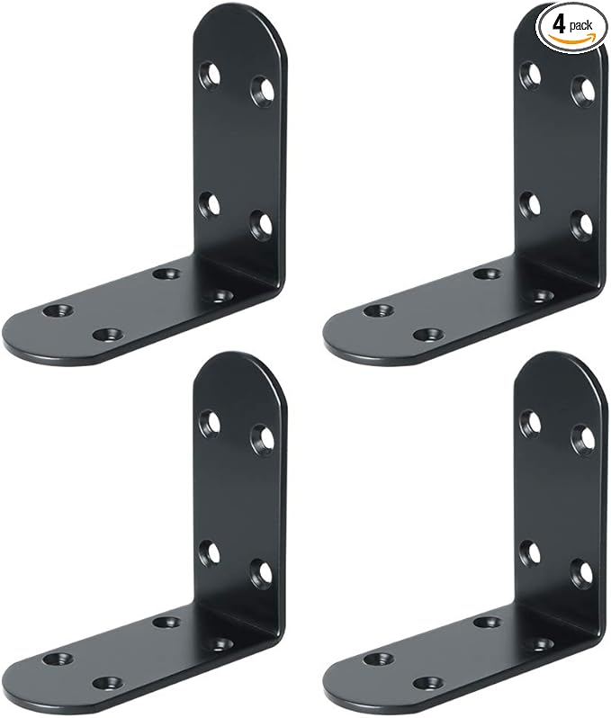 Alise 4Pcs Shelf Brackets Black, Stainless Steel Floating Shelf Brackets Corner Brackets, L Brackets for Shelves, 90 Degree Angle Bracket, Heavy Duty Shelf Brackets for Wood Furniture (3.35X3.35 in)