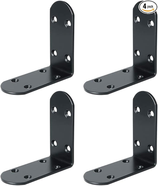 Alise 4Pcs Shelf Brackets Black, Stainless Steel Floating Shelf Brackets Corner Brackets, L Brackets for Shelves, 90 Degree Angle Bracket, Heavy Duty Shelf Brackets for Wood Furniture (3.35X3.35 in)