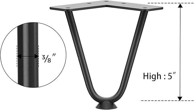 SMARTSTANDARD 5 Inch Heavy Duty Hairpin Furniture Legs, Metal Home DIY Projects for TV Stand, Sofa, Dresser with Rubber Floor Protectors Black 4PCS