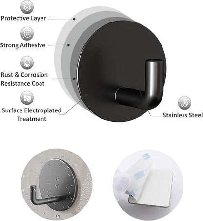 8 Pack Adhesive Towel Hooks for Bathroom, Stick on Hooks Bathroom Kitchen for Walls No Damage, Sticky Hook for Hanging Coat Robe, Black