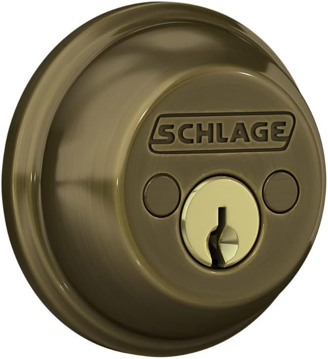 SCHLAGE B62N609 Deadbolt, Keyed 2 Sides, Antique Brass