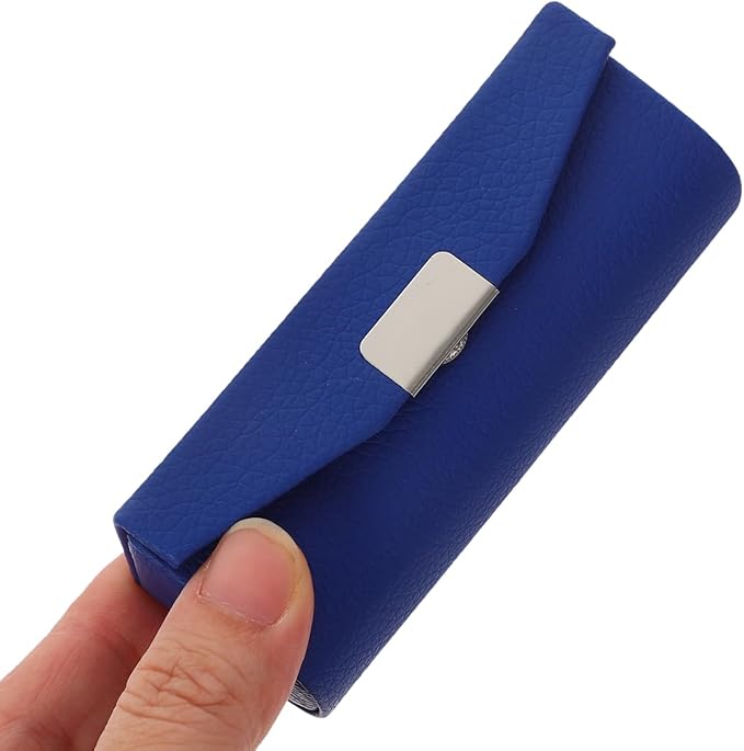 Womens Wallet PU Leather Lipstick Case with Mirror Lipstick Holder Portable Organizer Travel Cosmetic Containers for Gloss Blue Womens Wallets