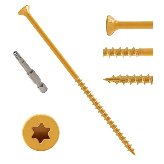 LIONMAX Deck Screws 5 Inch, Wood Screws #10 x 5, 50 PCS, Rust Resistant, Exterior Epoxy Coated, Outdoor Decking Screws, Torx/Star Drive Head Deck Screw, T25 Star Bit Included, Tan