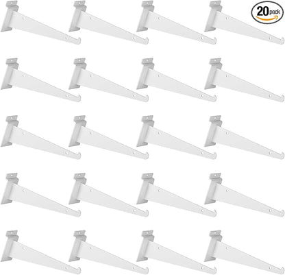 20 Pack Metal Slatwall Shelf Brackets with Lip Heavy Duty, Slatwall Accessory for Panels Shelving, Garage, Retail Display (White, 8 Inch)