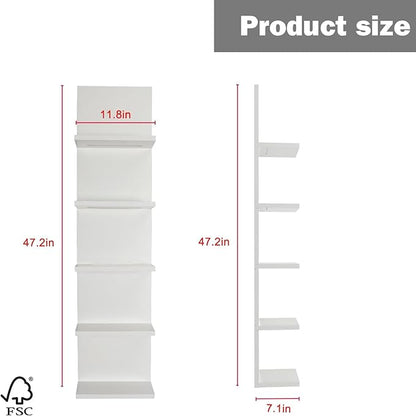 5-Tier Wall Shelf Unit with RGB Light, Floating Lack Shelf for Wall Storage, Wall Mounted Vertical Display Shelf for Bedroom Living Room Vanity, White