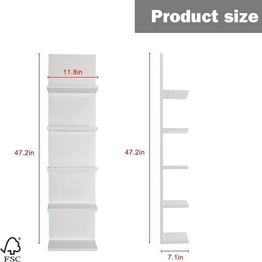 5-Tier Wall Shelf Unit with RGB Light, Floating Lack Shelf for Wall Storage, Wall Mounted Vertical Display Shelf for Bedroom Living Room Vanity, White