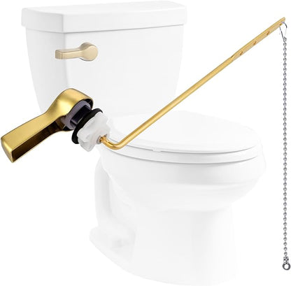 Hibbent Universal Front Mount Metal Toilet Handle Replacement Kit, Brass Toilet Tank Flush Lever with Stainless Steel Adjustable Flapper Chains for Most Toilets, Brushed Gold