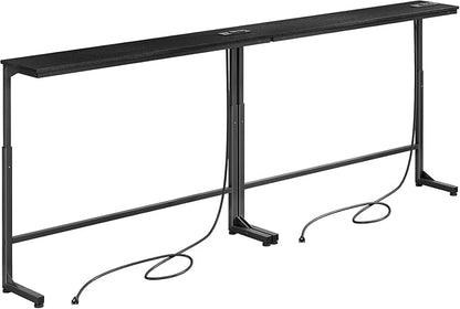 Kitstorack 2-Pack Black Console Table, 7.9" Deep Panel, Adjustable Height (25"-33") & with 2 Power Outlets, Behind Sofa Couch Table, Use Together or Separately - 79" L