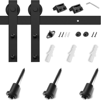 SMARTSTANDARD 4FT Sliding Barn Door Hardware Kit, Heavy Duty Track -Smoothly and Quietly-Includes Detailed Installation Instruction Fit 24" Wide Doorpanel (J Shape Hanger) Black