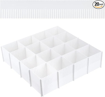 20PCS DIY Plastic Grid Drawer Dividers, Large Adjustable Drawer Storage Organizer (38cmx7cm) for Clutter Kitchen Cutlery Dresser Makeup Tools Socks Can Help Tidy Office Desk Clinic Bedroom