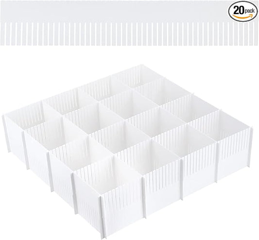 20PCS DIY Plastic Grid Drawer Dividers, Large Adjustable Drawer Storage Organizer (38cmx7cm) for Clutter Kitchen Cutlery Dresser Makeup Tools Socks Can Help Tidy Office Desk Clinic Bedroom