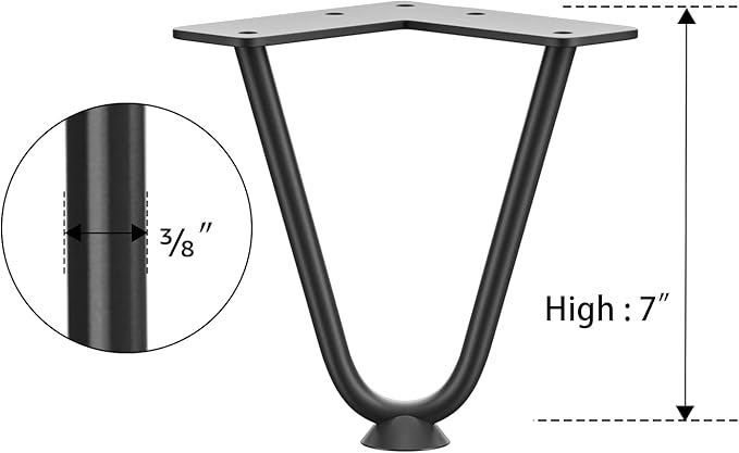 SMARTSTANDARD 7 Inch Heavy Duty Hairpin Furniture Legs, Metal Home DIY Projects for TV Stand, Sofa, Dresser with Rubber Floor Protectors Black 4PCS