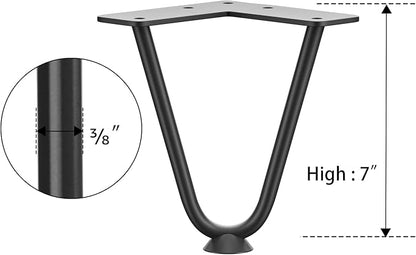 SMARTSTANDARD 7 Inch Heavy Duty Hairpin Furniture Legs, Metal Home DIY Projects for TV Stand, Sofa, Dresser with Rubber Floor Protectors Black 4PCS