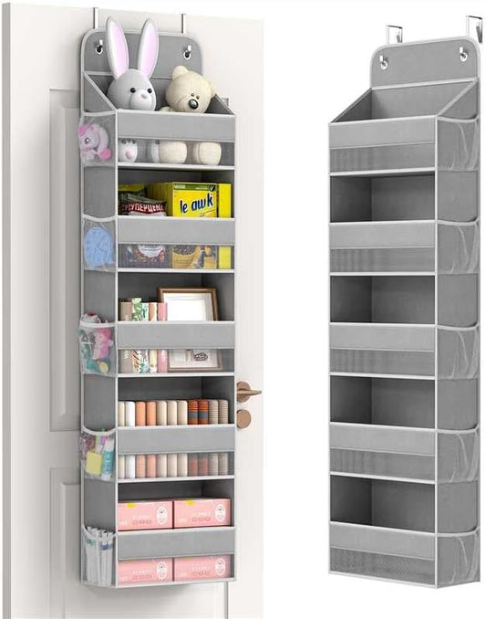 LAMU 5-Tier Over The Door Organizer Hanging, Swing - Proof Closet Behind Door Storage for Baby Clothes, Back of Door Organizers for Bedroom, Nursery and Bathroom, Grey, 1 Pack