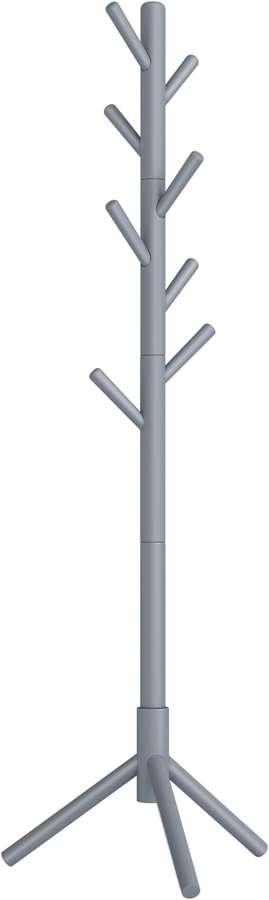 VASAGLE Solid Wood Coat Rack, Free Standing Tree-Shaped Coat Rack with 8 Hooks, 3 Height Options, for Clothes, Hats, Bags, Living Room, Bedroom, Home Office, Gray URCR04GY